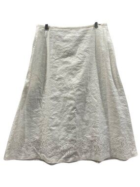 Talbots Irish Linen Cottagecore Midi Skirt 14 White Cut Work Minimalist Fairy